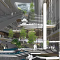 Modern Shopping Mall Lobby Design With Escalators Green Plants And Multi Level Structure 3d model