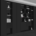 Modern Black Bookcase With Open Design Lighting Books Decorations And Drawers