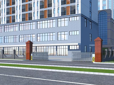 Modern Gate Factory Dormitory Entrance Gate Perspective 3d model