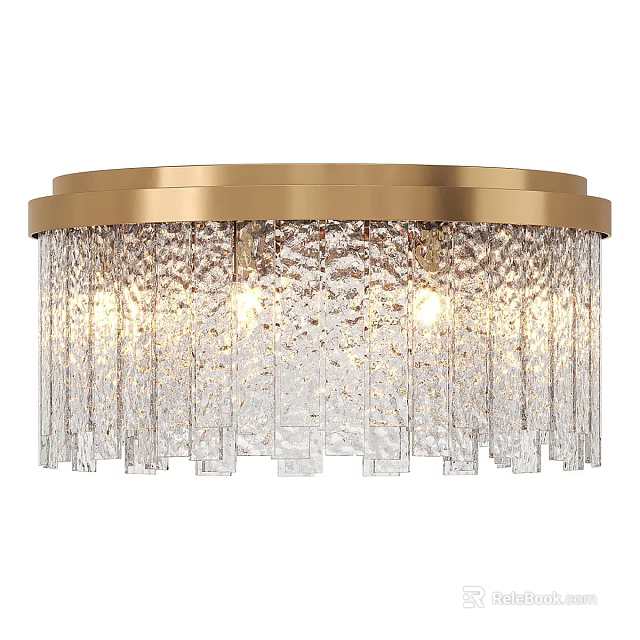 Elegant Modern Wall Light With Golden Top And Transparent Glass Pendants 3d model 