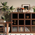 Modern Middle Ancient Sideboard Tower West Cabinet Decorative Cabinet Dining Table and Chair Vase Ornaments 3d model