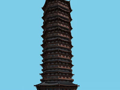 Traditional Chinese Multi tiered Pagoda With Wooden Structure And Blue Sky Background 3d model