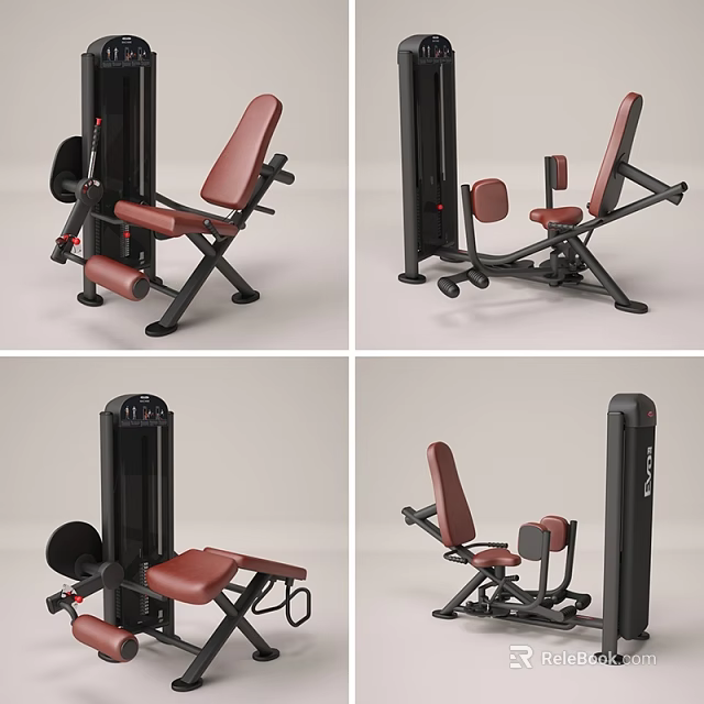 Gym Fitness Machine With Red Padded Seat Black Frame Multiple Angles View Design 3d model 