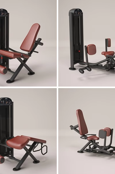 Gym Fitness Machine With Red Padded Seat Black Frame Multiple Angles View Design 3d model
