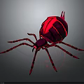 Red Spider 3D Rendered Model With Eight Legs Segmented Body On Gray Background