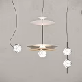 Modern Layered Disc Chandelier With Spherical Pendant Lights On Grey Wall