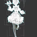 Game Movie Character with Blue Hair in Black White Maid Outfit Holding Tray Teacup Pastry