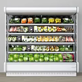 Display Cabinet Shelves With Various Vegetables And Packaged Foods Neatly Arranged