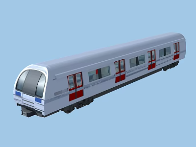 Modern Urban Commuter Train With White Body Red Doors And Streamlined Design 3d model