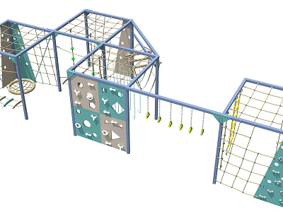 Kindergarten Outdoor Playground With Climbing Frame Rope Net Wall And Hanging Rings 3d model