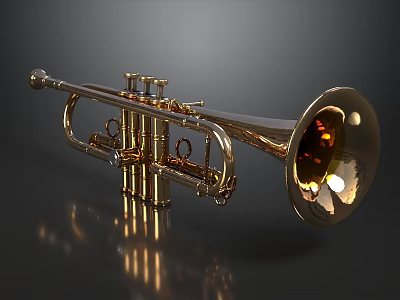 Shiny Polished Brass Trumpet Professional High Quality Musical Instrument For Jazz Performance And Practice 3d model