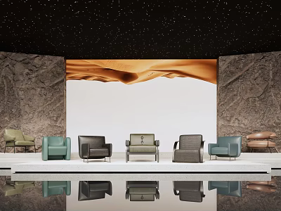 Stylish Single Sofa Collection With Multiple Colors Rock Textured Walls Starry Ceiling And Reflections 3d model