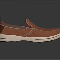 Brown Leather Slip On Shoes With White Sole And Stitched Casual Design