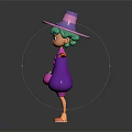 3D Witch Character With Green Hair Purple Hat And Pumpkin Pattern Dress