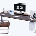 Modern Office Desk and Chair Set with Computer Monitor Laptop Headphones and Clock