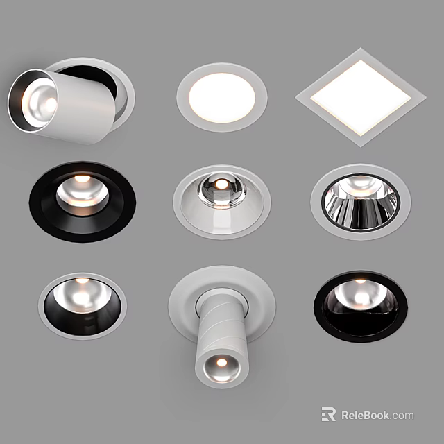 Modern Downlights And Spotlights With Recessed Design Various Shapes White Black Trim And Ceiling Mount 3d model 