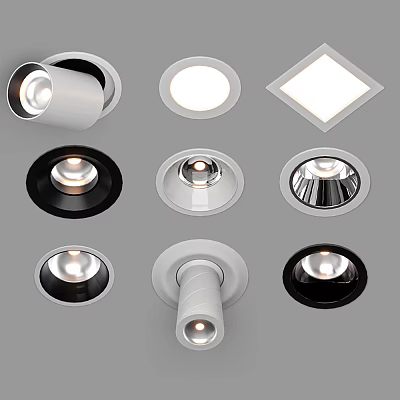 Modern Downlights And Spotlights With Recessed Design Various Shapes White Black Trim And Ceiling Mount 3d model