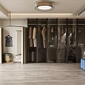 Modern Walk in Closet Interior Design With Glass Door Cabinets Hanging Clothes And Mirror