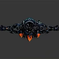 Mechanical Character Fantasy Creature With Blue Armor Red Glowing Core Horns And Green Cape