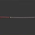 Traditional Samurai Sword Featuring Red Handle Golden Accents And Sharp Blade
