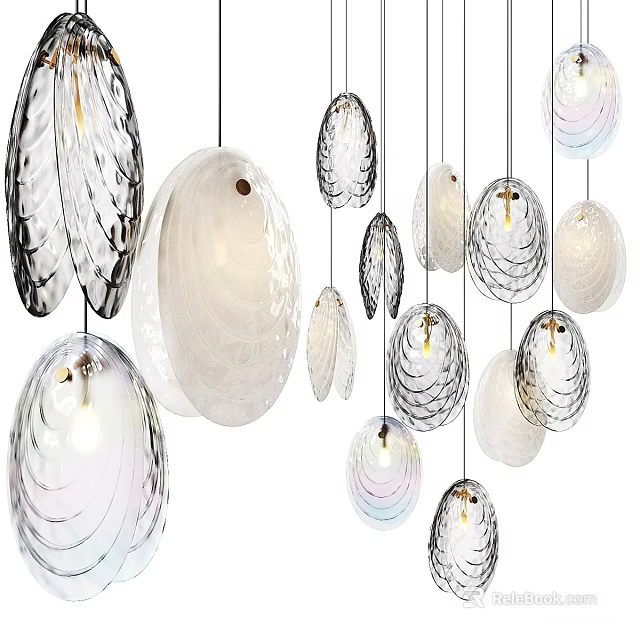 Modern Shell Shaped Hanging Chandeliers With Transparent Glass Glossy Design for Interior Decor 3d model 