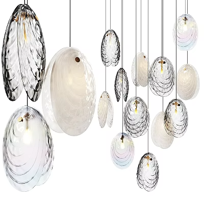 Modern Shell Shaped Hanging Chandeliers With Transparent Glass Glossy Design for Interior Decor 3d model