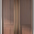 Wooden Double Doors With Textured Pattern And Metal Accents For Modern Home Interior