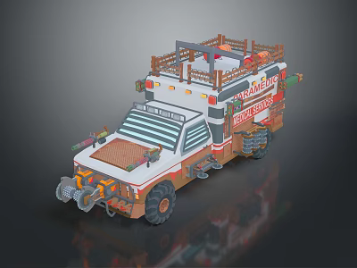 Modified Off-Road Vehicle With Roof Rack And Camping Gear Large Tires And Decorative Elements 3d model