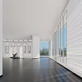 Traditional Cultural Center Interior With Art Paintings Exhibition Screens And Soft Lighting