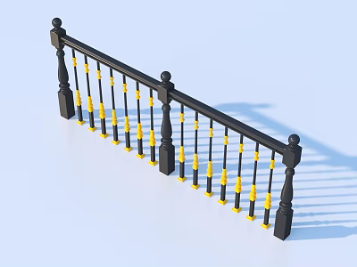 Black Railing Design with Yellow Decorative Posts and Horizontal Support Bars 3d model
