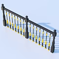 Black Railing Design with Yellow Decorative Posts and Horizontal Support Bars 3d model