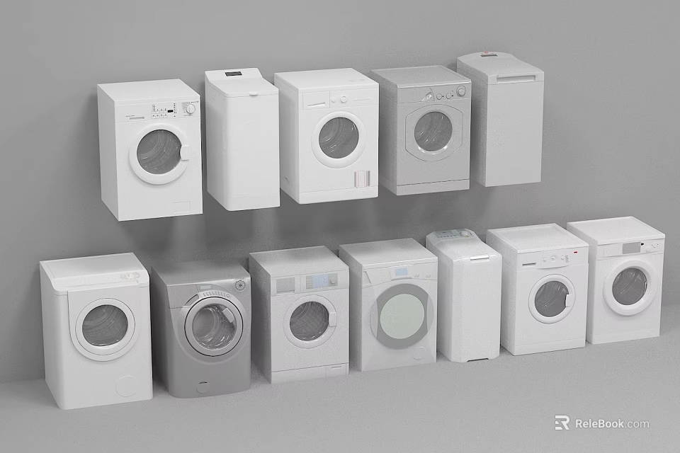 Different Washing Machine Models With Front Load Design And Various Colors 3d model 