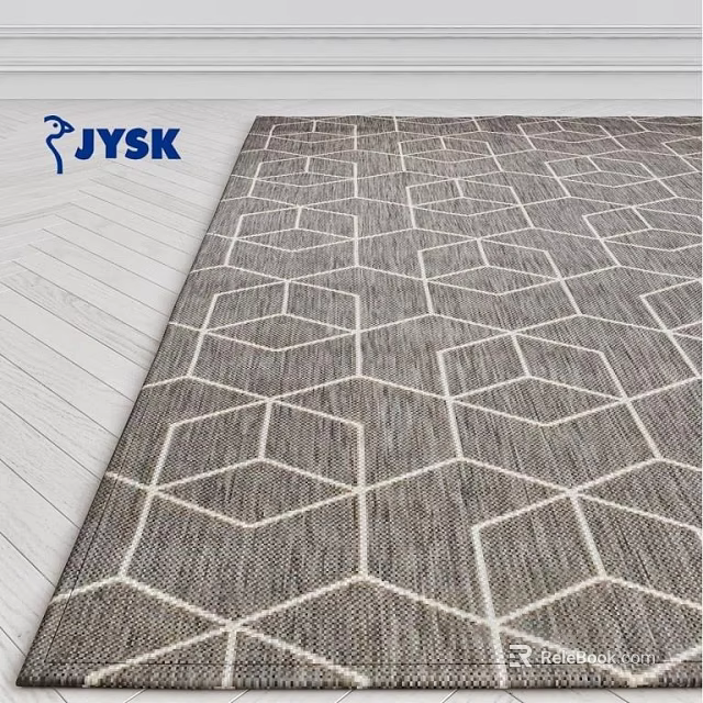 Square Rug with Geometric Pattern Gray Beige Woven Texture on Wooden Floor Home Decor 3d model 