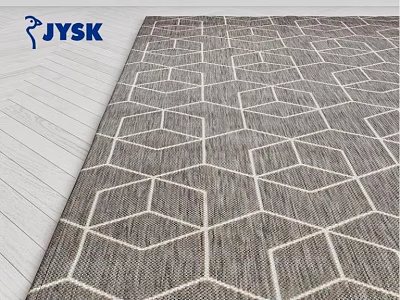 Square Rug with Geometric Pattern Gray Beige Woven Texture on Wooden Floor Home Decor 3d model