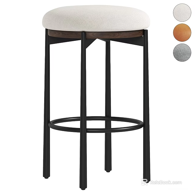 Modern Upholstered Bar Stool With Metal Legs Round Base And Color Options Orange Gray 3d model 