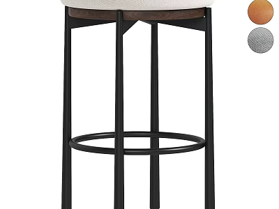 Modern Upholstered Bar Stool With Metal Legs Round Base And Color Options Orange Gray 3d model