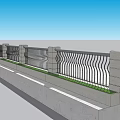 Outdoor Modern Wavy Metal Railing Fence With Concrete Base And Green Plants