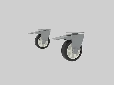 Heavy Duty Wheels with Metal Brackets Black Rubber Tires and White Hubs 3d model