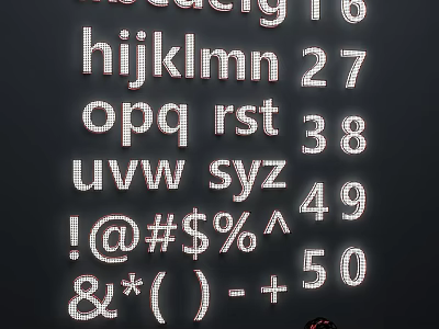Alphabet Numbers And Symbols Display On Black Background With Illuminated Design 3d model
