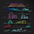 Modern Abstract Wall Decor With Colorful Linear Patterns Wavy Shapes And Mountain Designs 3d model
