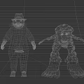 Game and Movie Characters Bear in Suit With Hat Red Tie and Plant Covered Creature