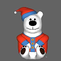 Cute Polar Bear Stuffed Toy In Red Coat With Blue Buttons And Red Hat