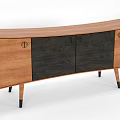 Wooden Console Table With Curved Design Dark Panels And Metal Handles
