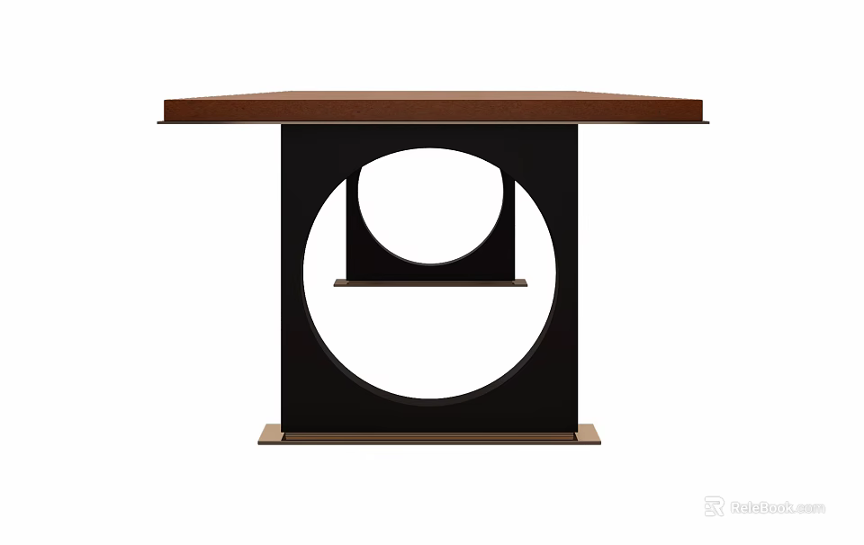 Minimalist Modern Dining Table With Wooden Top And Black Circular Cutout Base Design 3d model 