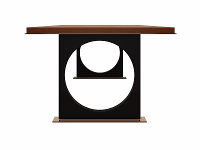 Minimalist Modern Dining Table With Wooden Top And Black Circular Cutout Base Design 3d model
