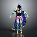 Fantasy Hooded Costume Blue Purple Robe With Golden Accents And Elegant Design