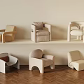 Modern Various Designed Chairs Displayed On Shelf And Floor In Interior 3d model