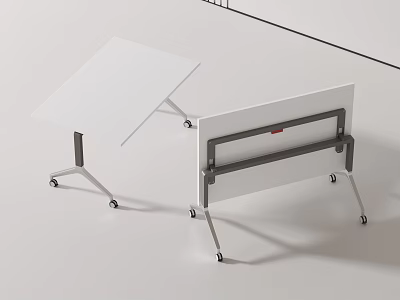 Modern Office Desk With White Tabletop Metal Frame And Rolling Wheels 3d model