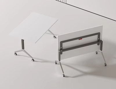 Modern Office Desk With White Tabletop Metal Frame And Rolling Wheels 3d model