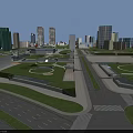 Modern Urban Commercial Street With Tall Buildings Green Lawns And Pedestrian Areas